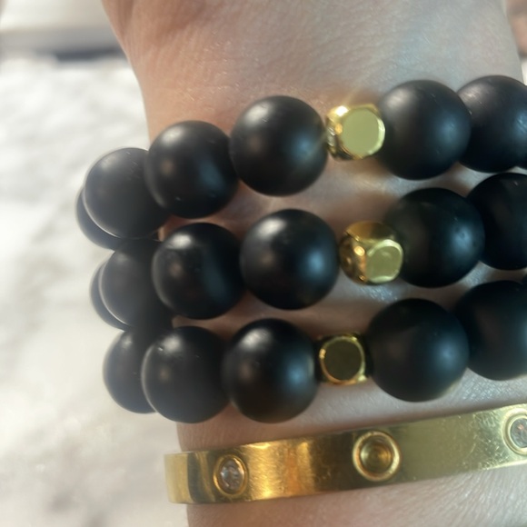 Green Rutile Quartz & black onyx bracelet - Picture 3 of 3